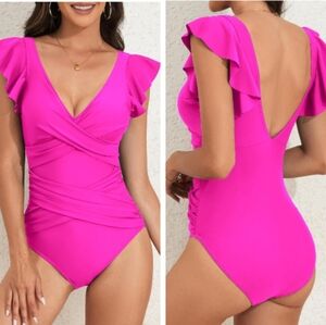 B2prity One Piece Swimsuit Ruffle Slimming Tummy Control Criss Cross High Waist.